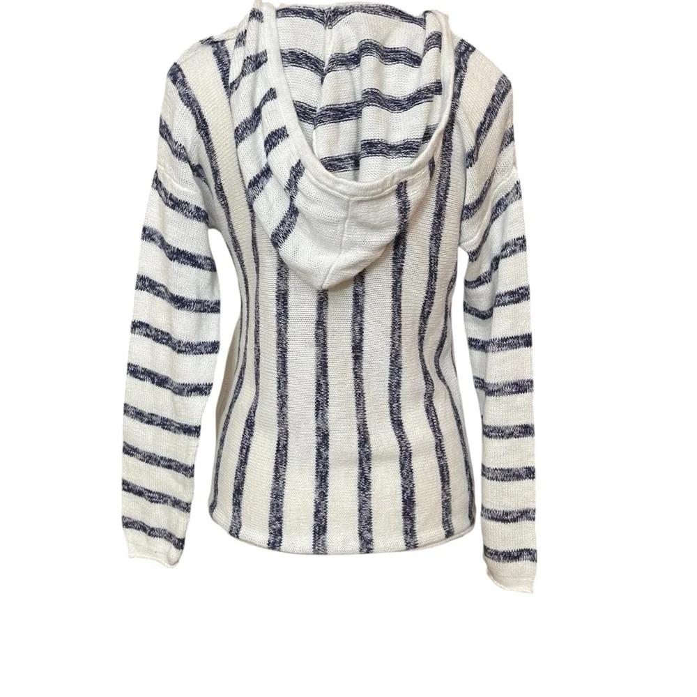 Michael Stars Baja Hoodie Sweater Wht Navy Stripe Kangaroo Pocket Beach Pullover - Picture 4 of 11